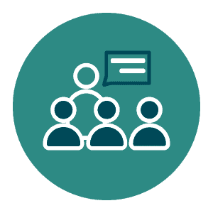 Icon of a speaker talking to a community group