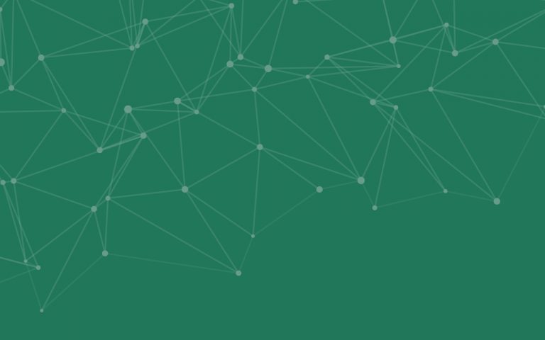A constellation of white dots connected by transparent lines over a forest green background
