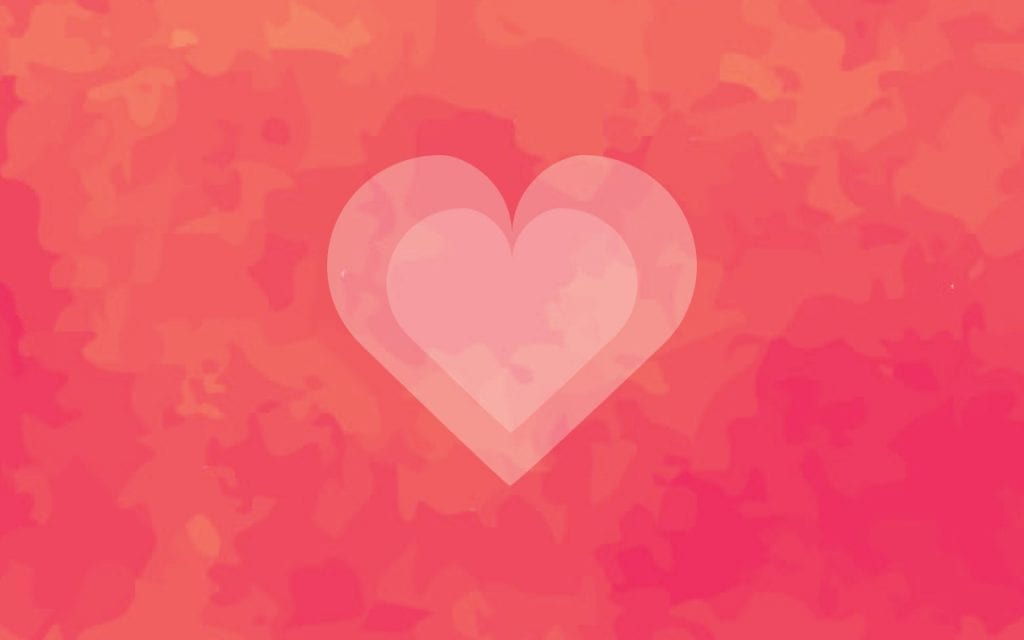 A pink and peach heart graphic with watercolor texture