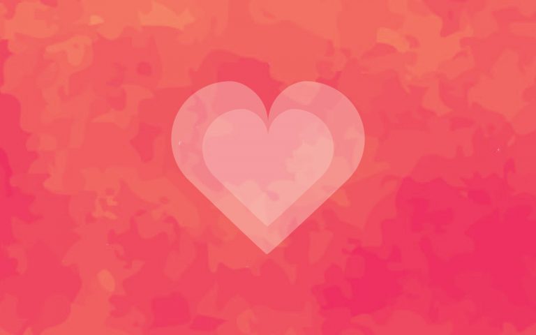 A pink and peach heart graphic with watercolor texture