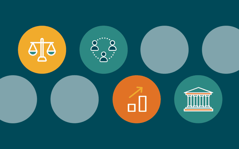 A teal, year, and orange graphic features icons related to CAASE's pillars.