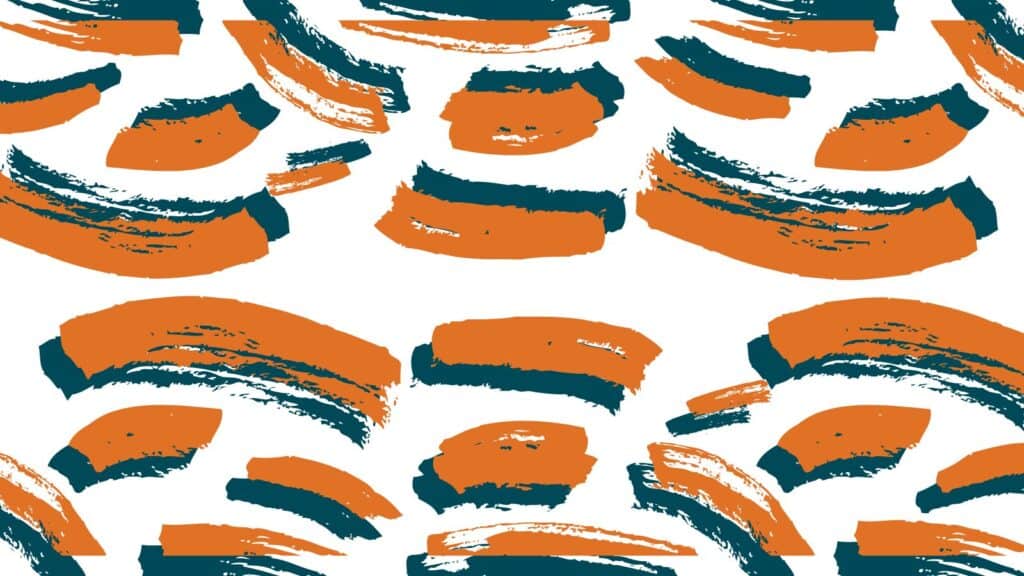 Abstract orange and dark blue shapes on a white background.