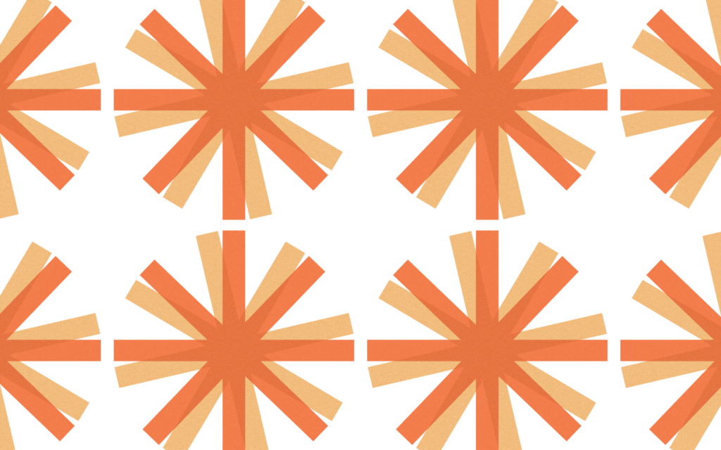 Pattern of orange and yellow asterisks shapes.